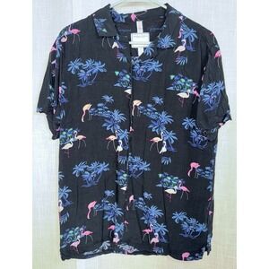 Denim & Flower Ricky Singh Men's Flamingo Button Down Short Sleeve Shirt Large